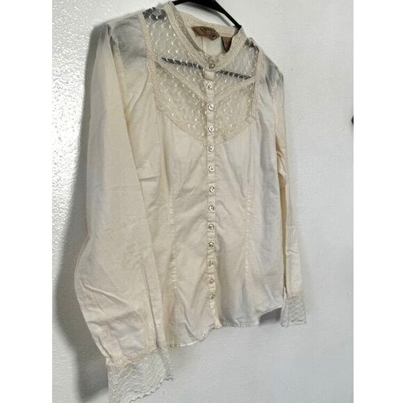 Y2K Quizz Again Romantics Women M Ivory Lace Victorian Button-Up Top Long Sleeve - Picture 2 of 8